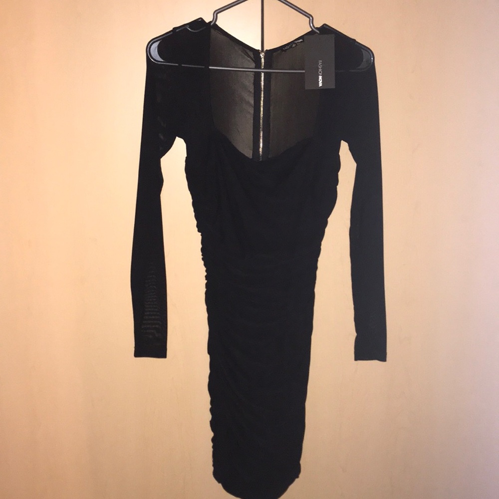 Black gold zipper mesh dress